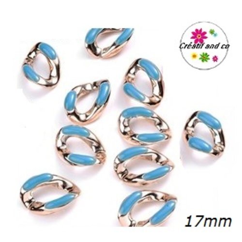 X5 anneaux mailles ouverts torsadés acrylique doré/turquoise 17mm