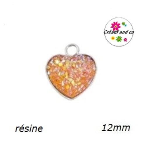 Pendentif coeur cabochon druzy ambre résine 12mm