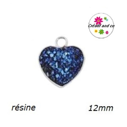 Pendentif coeur cabochon druzy bleu roi résine 12mm