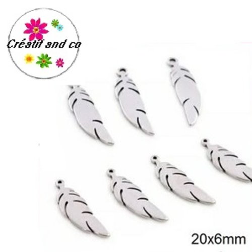 Petit pendentif plume acier inoxydable 20mm