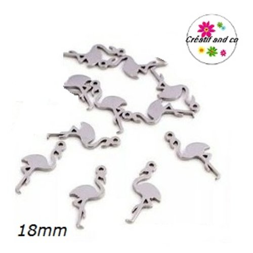 Petit pendentif flamant rose acier inoxydable 18mm