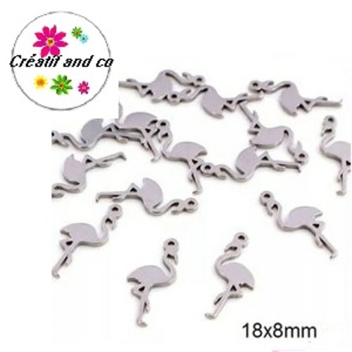 Petit pendentif flamant rose acier inoxydable 18mm
