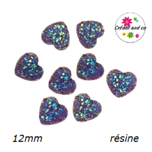 X2 cabochons coeur effet druzy mauve résine 12mm