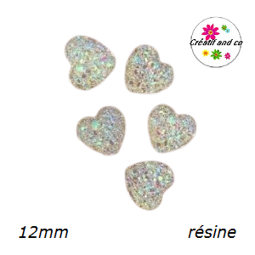 X2 cabochons coeur effet druzy blanc résine 12mm