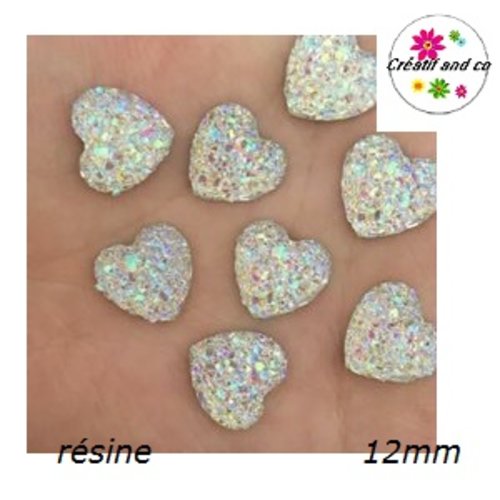 X2 cabochons coeur effet druzy blanc résine 12mm