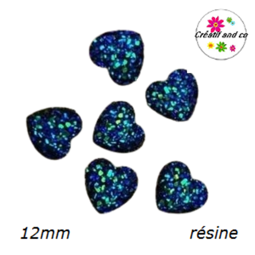 X2 cabochons coeur effet druzy noir résine 12mm