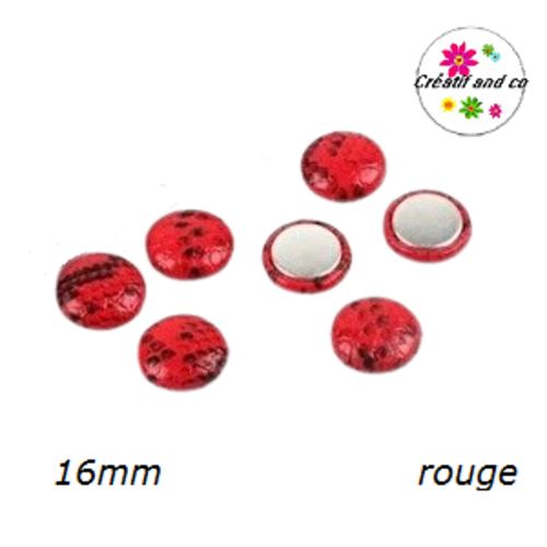 X2 cabochons simili cuir léopard rouge 16mm