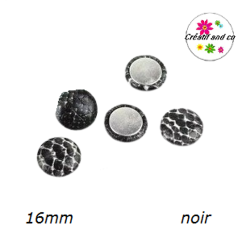 X2 cabochons simili cuir léopard noir 16mm