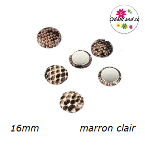 X2 cabochons simili cuir léopard marron clair 16mm