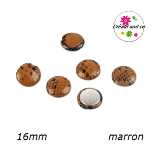 X2 cabochons simili cuir léopard marron 16mm