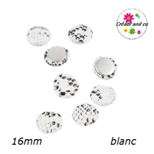X2 cabochons simili cuir léopard blanc 16mm