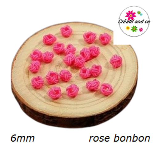 X2 noeuds d'espacement tressé corde rose bonbon 6mm