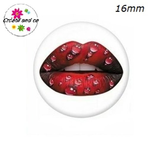 X2 cabochons kiss rouge goutte d'eau 16mm