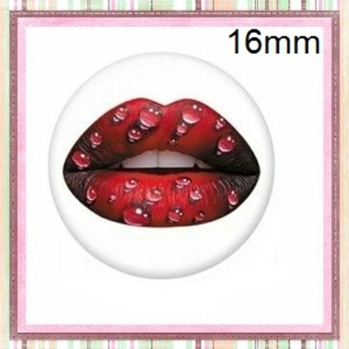 X2 cabochons kiss rouge goutte d'eau 16mm