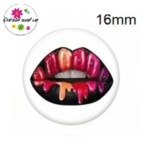 X2 cabochons kiss noir et tube de rouge à lèvre 16mm