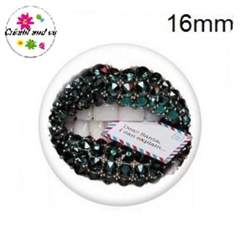 X2 cabochons kiss noir strassé et lettre 16mm