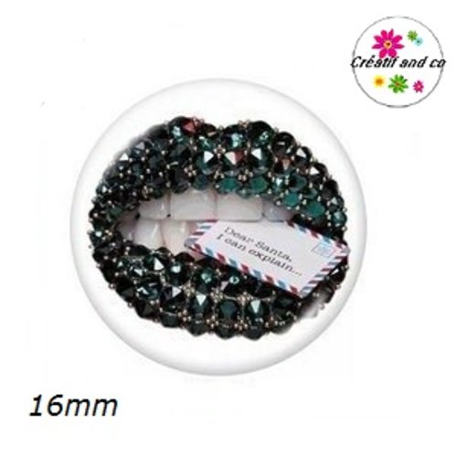 X2 cabochons kiss noir strassé et lettre 16mm