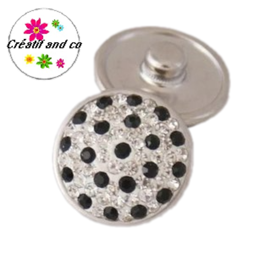 Bouton pression strass noir/argent