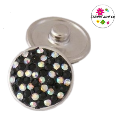 Bouton pression strass noir/argent rosé