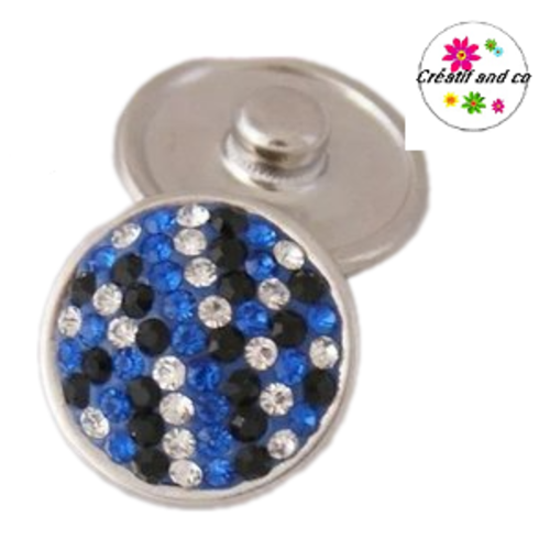 Bouton pression strass bleu roi/noir/argent