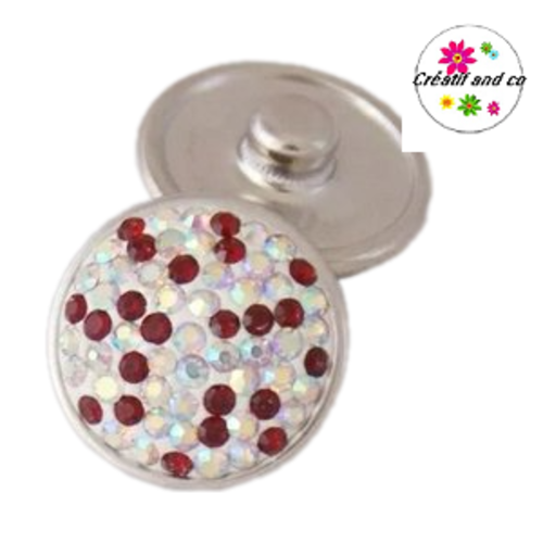 Bouton pression strass rouge/argent rosé