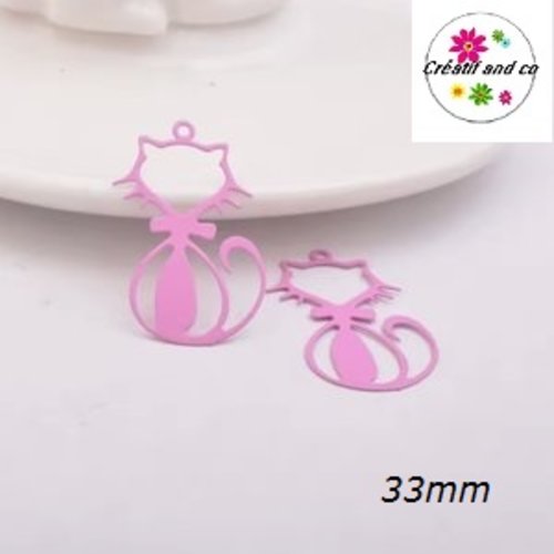 Breloque estampe grand chat rose 33mm