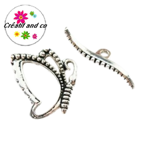 Fermoir toggle papillon métal argenté 21mm