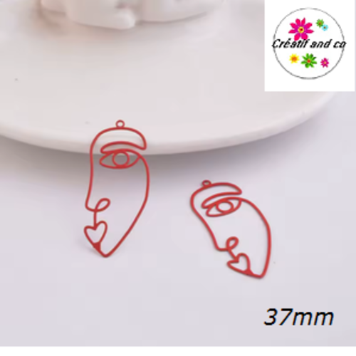 Breloque visage profil  rouge 37mm