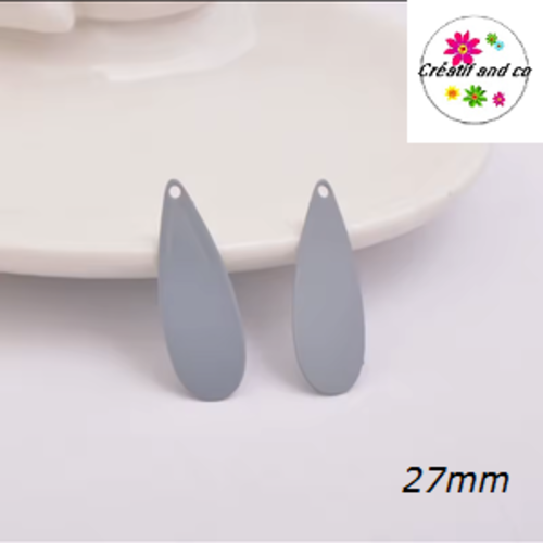 Breloque estampe goutte grise 27mm