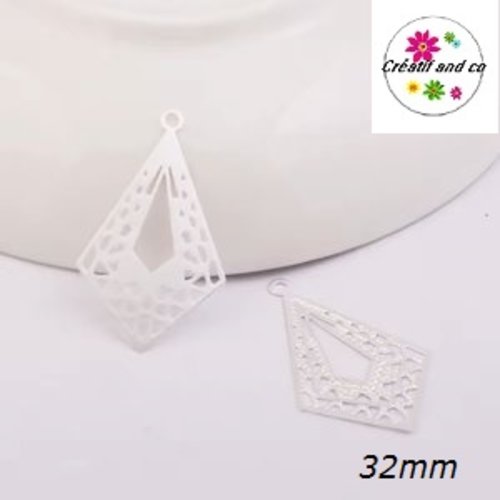Breloque estampe losange blanche 32mm