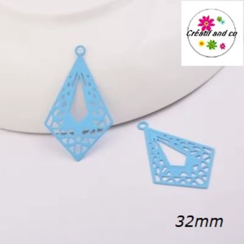 Breloque estampe losange turquoise 32mm