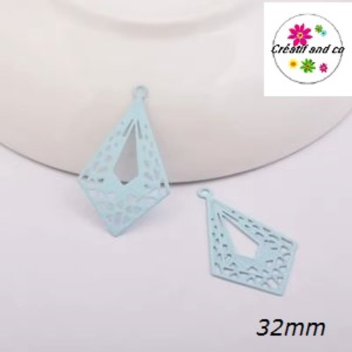 Breloque estampe losange bleu clair 32mm