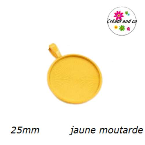Pendentif pour cabochon métal jaune moutarde 25mm
