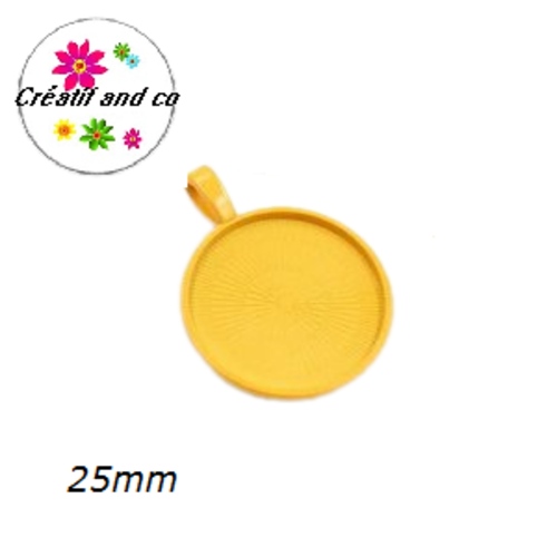 Pendentif pour cabochon métal jaune moutarde 25mm