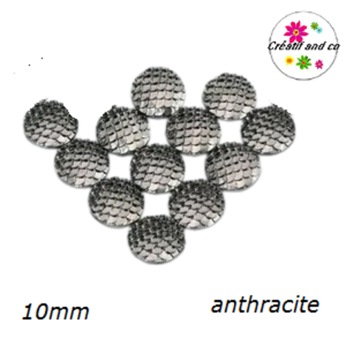 X2 cabochons écaille anthracite résine 10mm