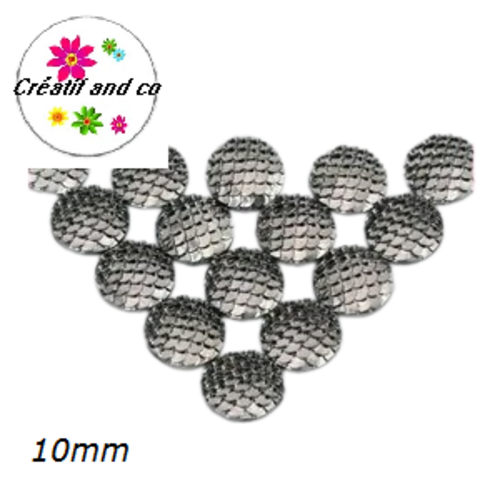 X2 cabochons écaille anthracite résine 10mm