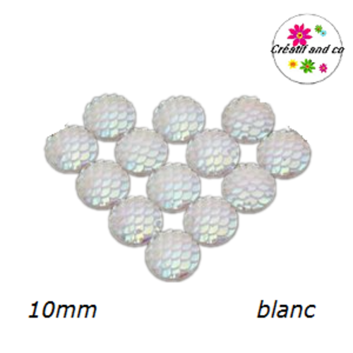 X2 cabochons écaille blanc résine 10mm