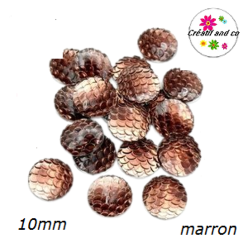 X2 cabochons écaille marron résine 10mm