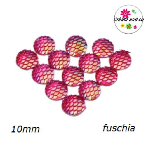 X2 cabochons écaille fuchsia résine 10mm