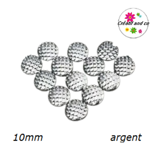 X2 cabochons écaille argent résine 10mm