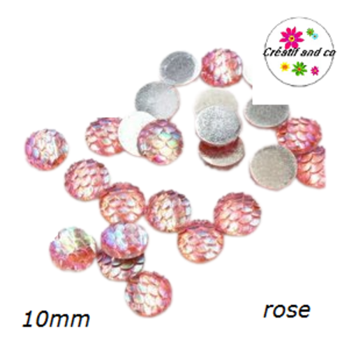 X2 cabochons écaille rose résine 10mm