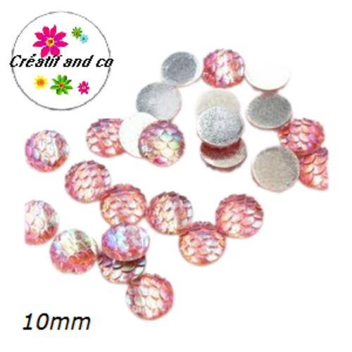 X2 cabochons écaille rose résine 10mm
