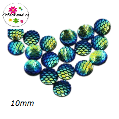 X2 cabochons écaille noir bleuté résine 10mm