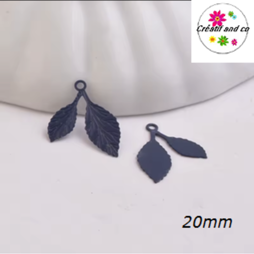 Breloque estampe double feuille grise foncée 20mm
