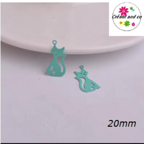 Breloque estampe chat vert paon 20mm