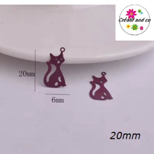 Breloque estampe chat mauve foncé 20mm