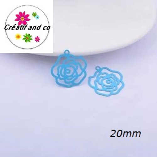 Breloque estampe fleur turquoise 20mm