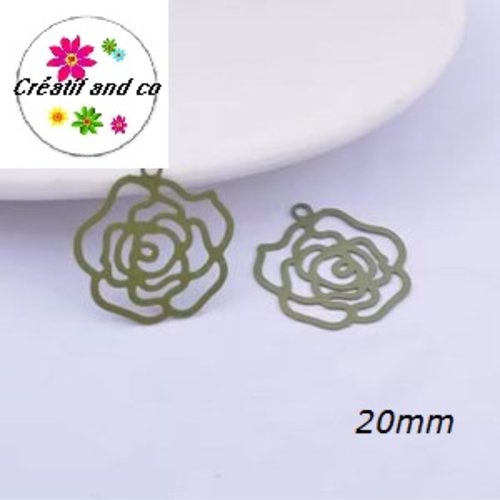 Breloque estampe fleur kaki 20mm