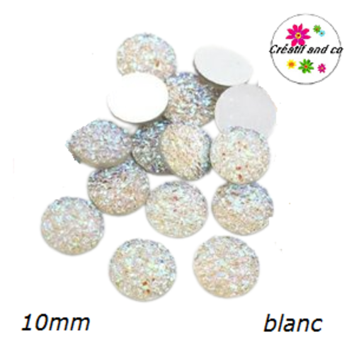 X2 cabochons druzy blanc résine 10mm