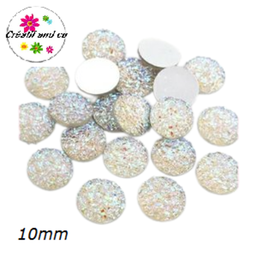 X2 cabochons druzy blanc résine 10mm